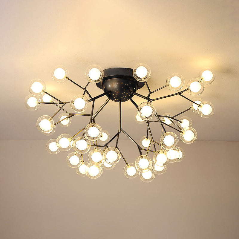 Simplistic Tree Branch LED Semi Flush Mount Metallic Living Room Close To Ceiling Chandelier in Black