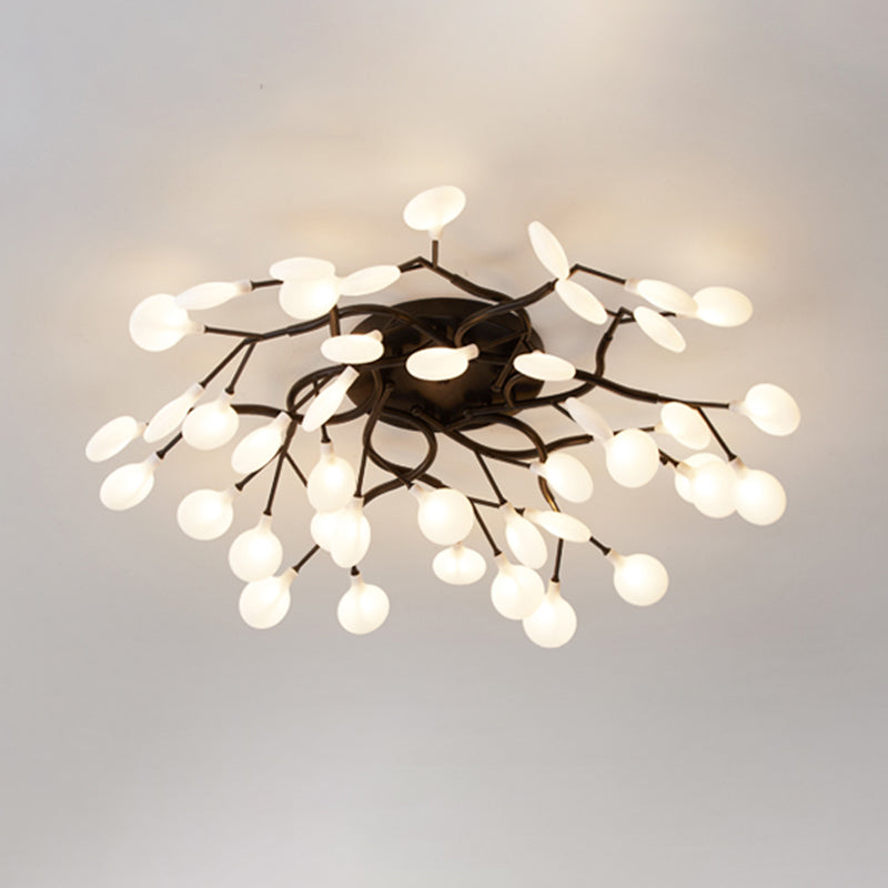 Branche d'arbre salon LED semi-encastré lumière métallique post-moderne lustre encastrable avec abat-jour luciole