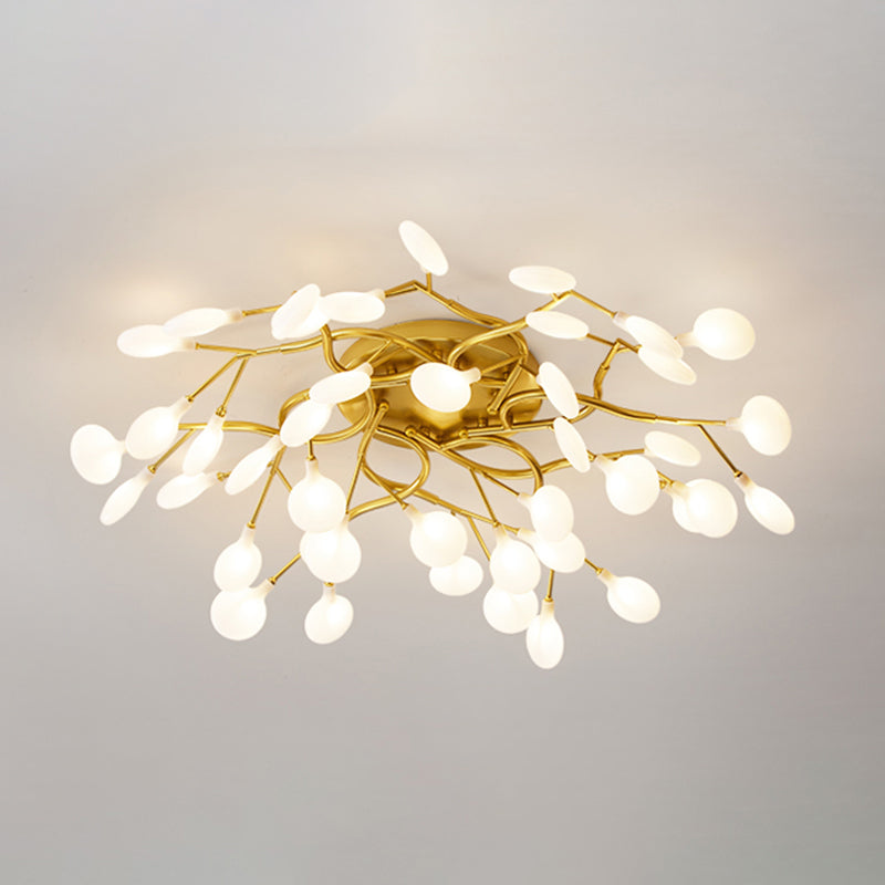 Branche d'arbre salon LED semi-encastré lumière métallique post-moderne lustre encastrable avec abat-jour luciole