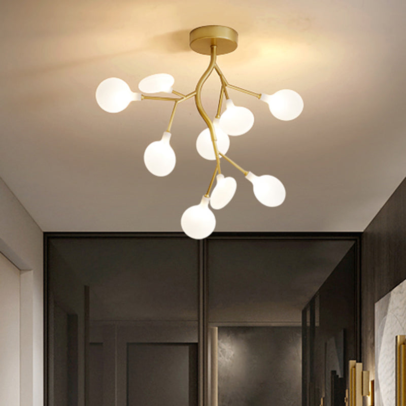 Metallic Tree Branch LED Suspension Light Postmodern Chandelier Light with Shade in Gold