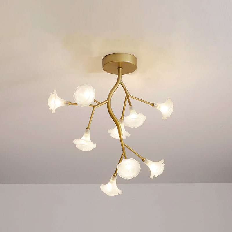 Metallic Tree Branch LED Suspension Light Postmodern Chandelier Light with Shade in Gold