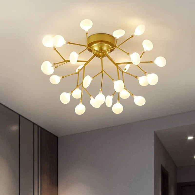 Nordic Firefly LED Semi Flush Light Glass Eetkamer Flush Mount Plafond Kroonluchter in goud