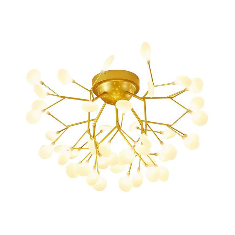 Nordic Firefly LED Semi Flush Light Glass Eetkamer Flush Mount Plafond Kroonluchter in goud