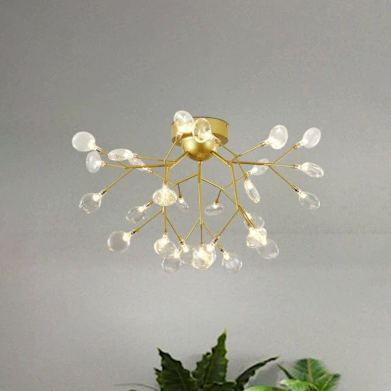 Nordic Firefly LED Semi Flush Light Glass Eetkamer Flush Mount Plafond Kroonluchter in goud