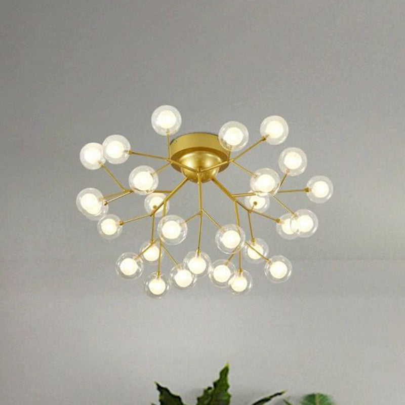 Nordic Firefly LED Semi Flush Light Glass Eetkamer Flush Mount Plafond Kroonluchter in goud