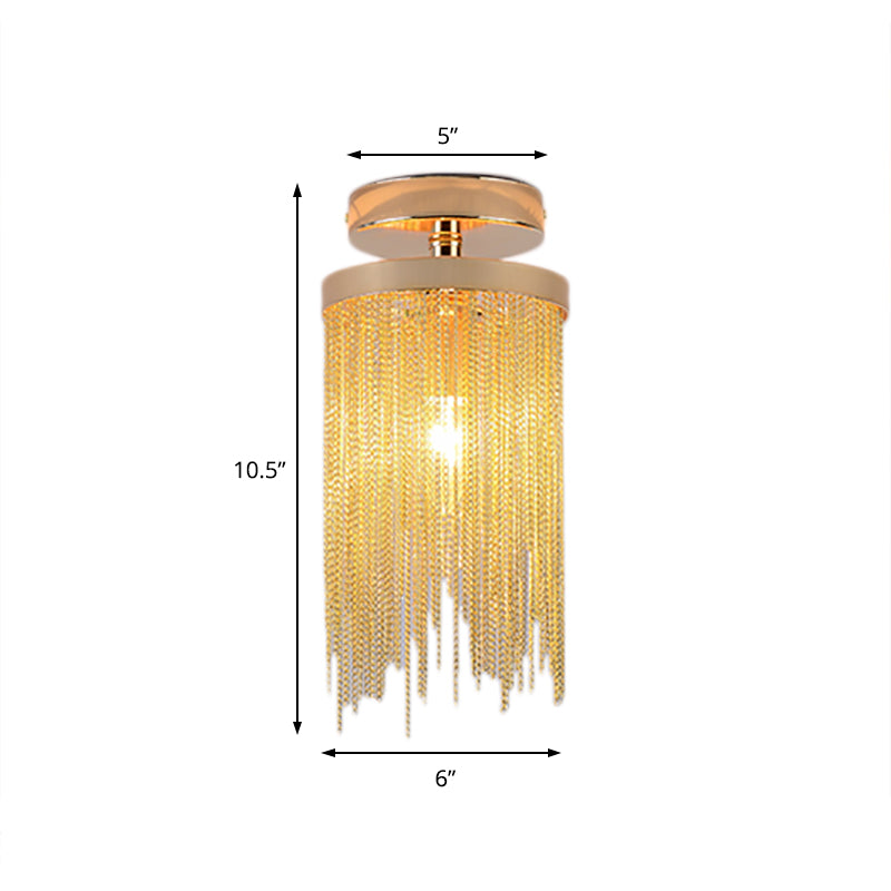 Cylinder Semi Flush Mount Light Modern Crystal Strand 1 Light Blue/Green/Chrome Ceiling Light