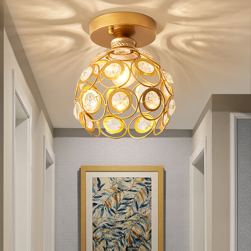 Dome in ottone vicino alla luce del soffitto Modernismo 1 Light Metal Semi Flush Mount Light With Crystal Accent