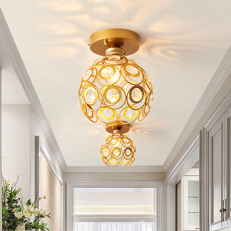 Dome in ottone vicino alla luce del soffitto Modernismo 1 Light Metal Semi Flush Mount Light With Crystal Accent