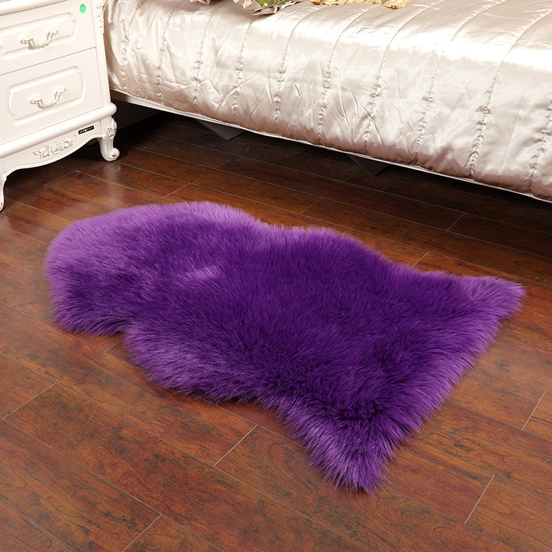 Casual Living Room Rug Multi Color Plain Area Carpet Faux Fur Non-Slip Backing Indoor Rug