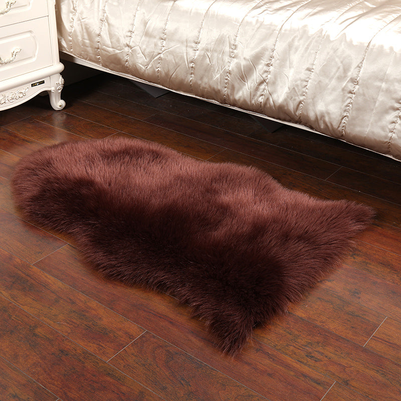 Casual Living Room Rug Multi Color Plain Area Carpet Faux Fur Non-Slip Backing Indoor Rug