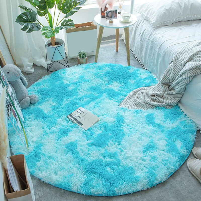 Multi-Color Tie Dye Pattern Rug Faux Fur Relaxing Area Carpet Pet Friendly Non-Slip Rug for Bedroom
