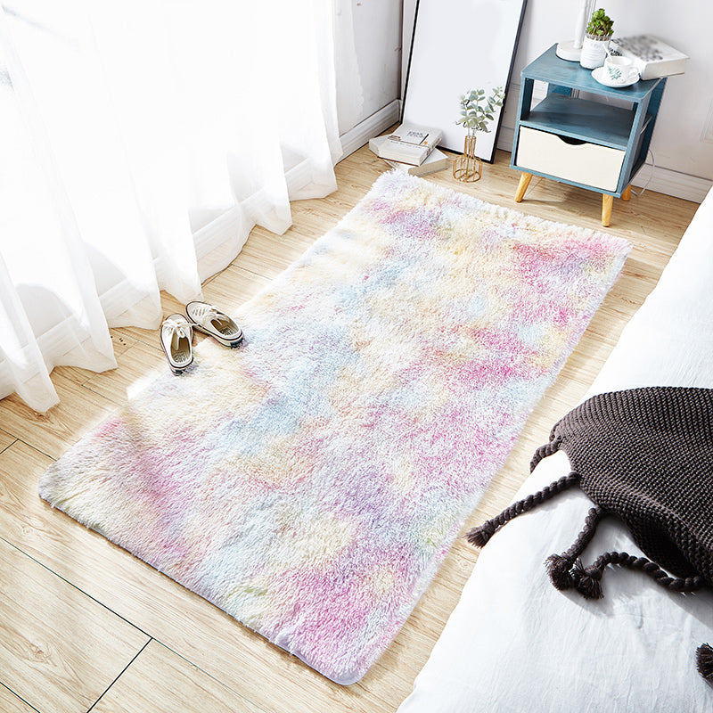 Einfacher Teppich mit Batikmuster, mehrfarbiger Shag-Bereichsteppich, rutschfeste Rückseite, pflegeleichter Teppich zur Dekoration