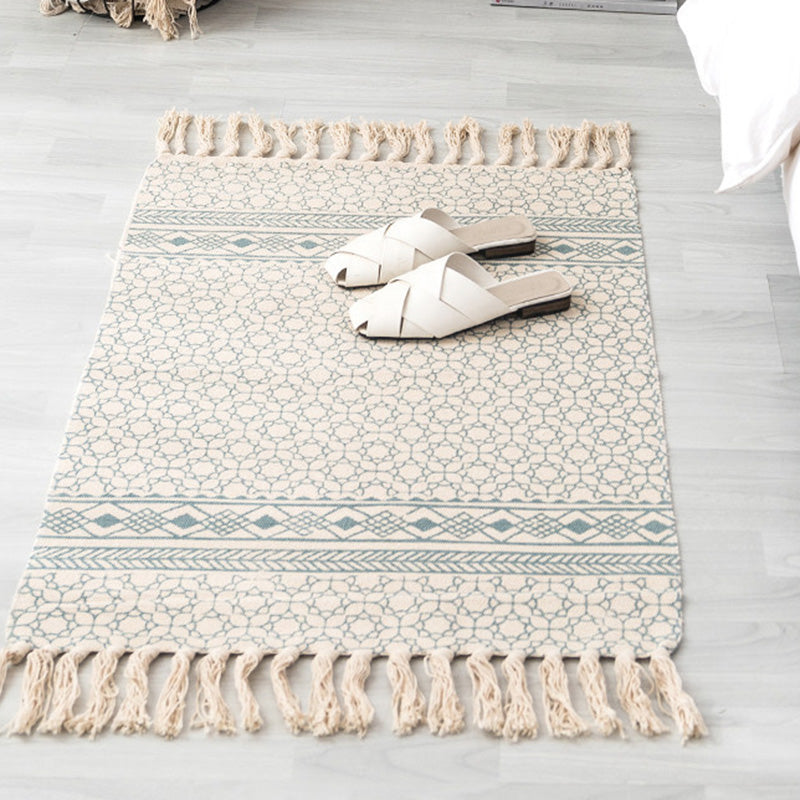Dekorativer Westernteppich, mehrfarbiger Teppich mit Stammesmuster, maschinenwaschbarer, pflegeleichter Teppich mit Quaste für Schlafzimmer