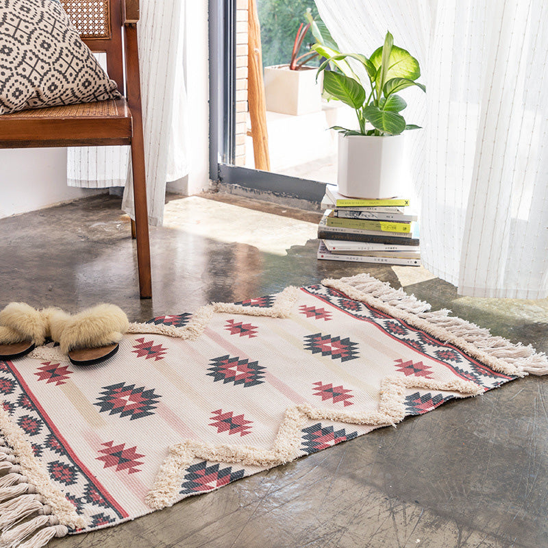 Tapis de décoration marocaine Multi-couleur Southwestern Print Carpet Cotton Blend Pet Friendly Zone Washable Area With Tassel