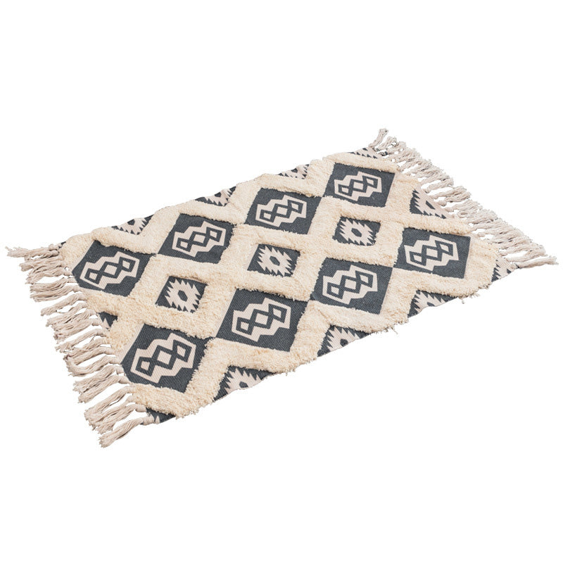 Tapis de décoration marocaine Multi-couleur Southwestern Print Carpet Cotton Blend Pet Friendly Zone Washable Area With Tassel