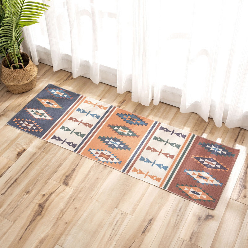 Nostalgia Tribal Pattern Rug Multi Colored Synthetics Area Rug Pet Friendly Easy Care Carpet with Fringe for Bedroom
