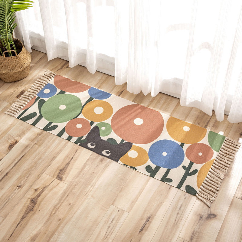 Nostalgia Tribal Pattern Rug Multi Colored Synthetics Area Rug Pet Friendly Easy Care Carpet with Fringe for Bedroom