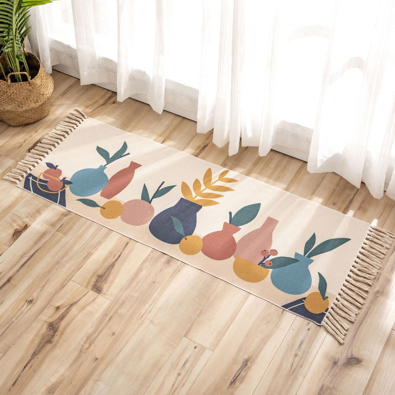 Nostalgia Tribal Pattern Rug Multi Colored Synthetics Area Rug Pet Friendly Easy Care Carpet with Fringe for Bedroom