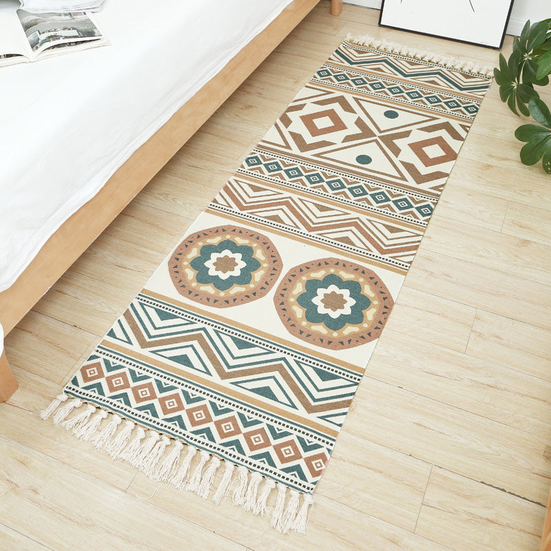 Mehrfarbiger Vintage-Rug-Teppich-Baumwoll-Mischung Stammes gemustertes Fläche Teppich waschbarer fleckresistenter Teppich mit Quasten für Raum