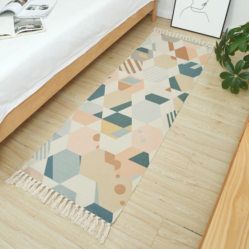 Mehrfarbiger Vintage-Rug-Teppich-Baumwoll-Mischung Stammes gemustertes Fläche Teppich waschbarer fleckresistenter Teppich mit Quasten für Raum