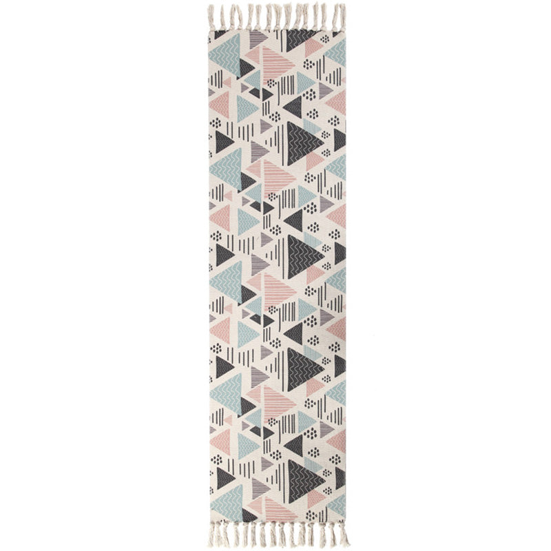 Americana Bedroom Rug Multi-Colored Geometric Print Area Rug Machine Washable Easy Care Carpet with Tassel