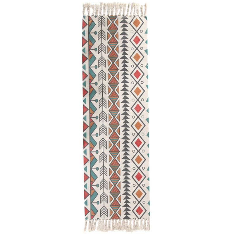 Americana Bedroom Rug Multi-Colored Geometric Print Area Rug Machine Washable Easy Care Carpet with Tassel