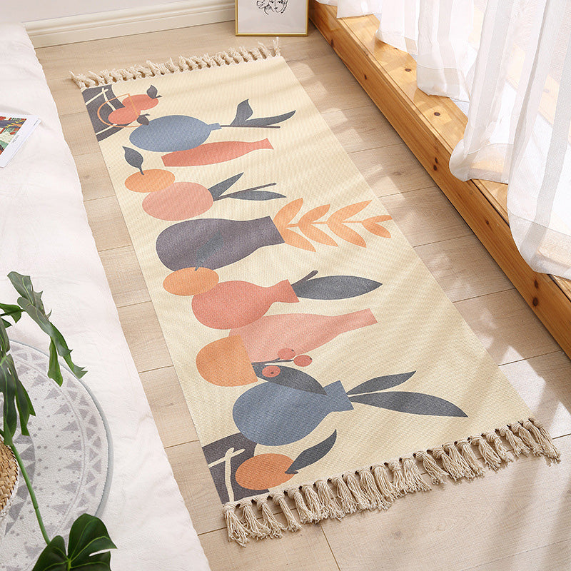 Americana Bedroom Rug Multi-Colored Geometric Print Area Rug Machine Washable Easy Care Carpet with Tassel