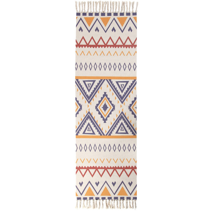 Americana Bedroom Rug Multi-Colored Geometric Print Area Rug Machine Washable Easy Care Carpet with Tassel