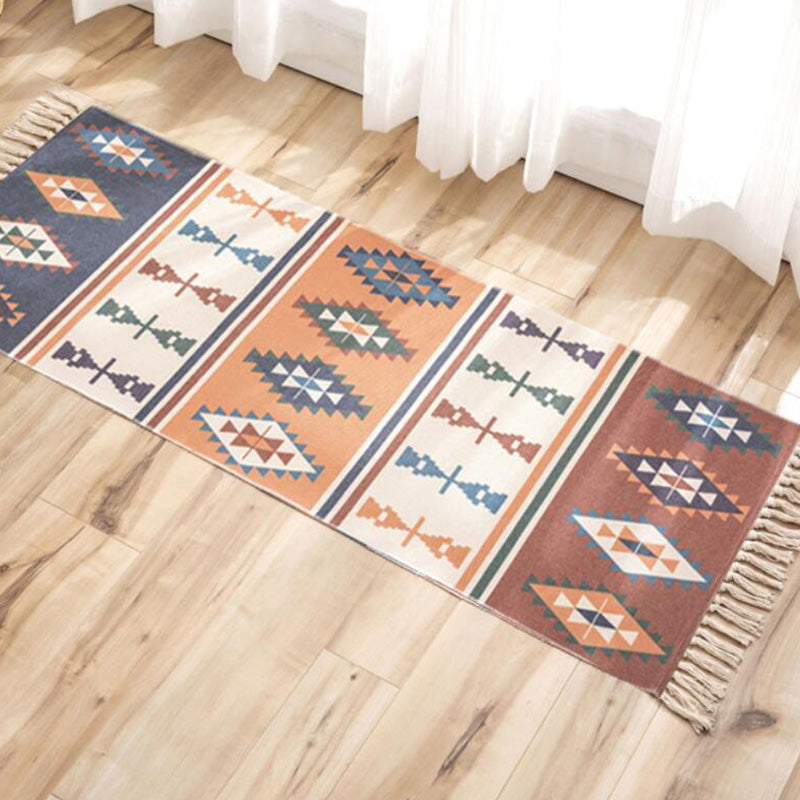 Vintage-Boho-Teppich mit mehrfarbigem Geo-Muster, maschinenwaschbarer, schmutzabweisender Teppich mit Fransen für den Raum