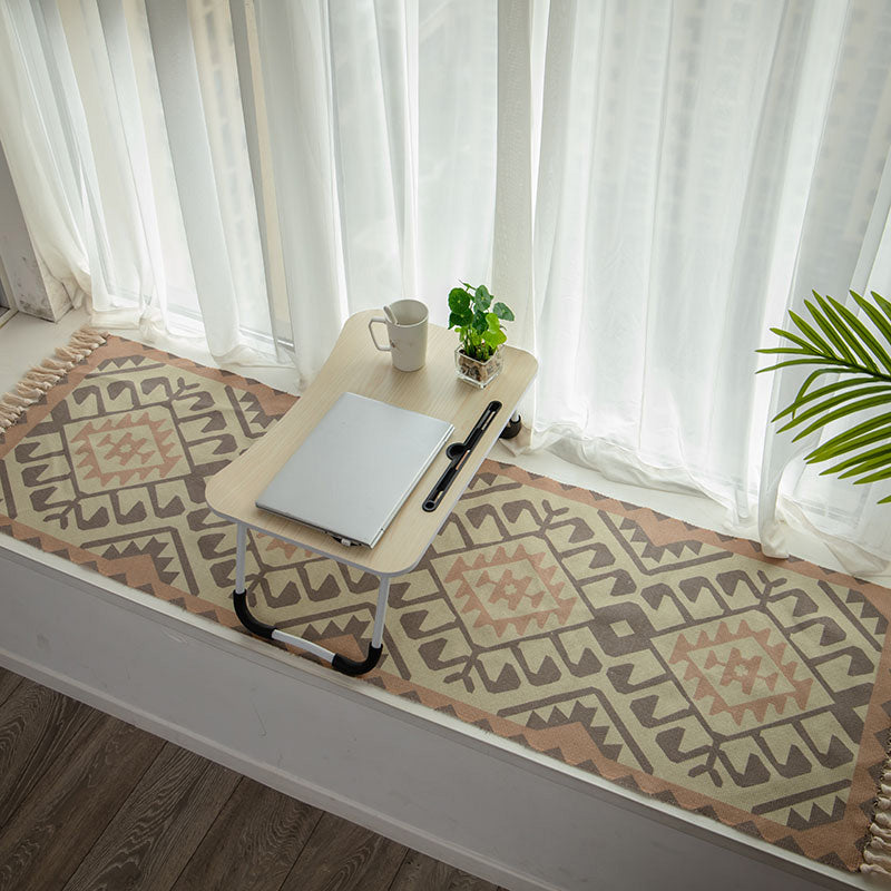 Moroccan Room Rug Multi-Color Tribal Totem Rug Cotton Blend Washable Hand Twisted Carpet with Tassel
