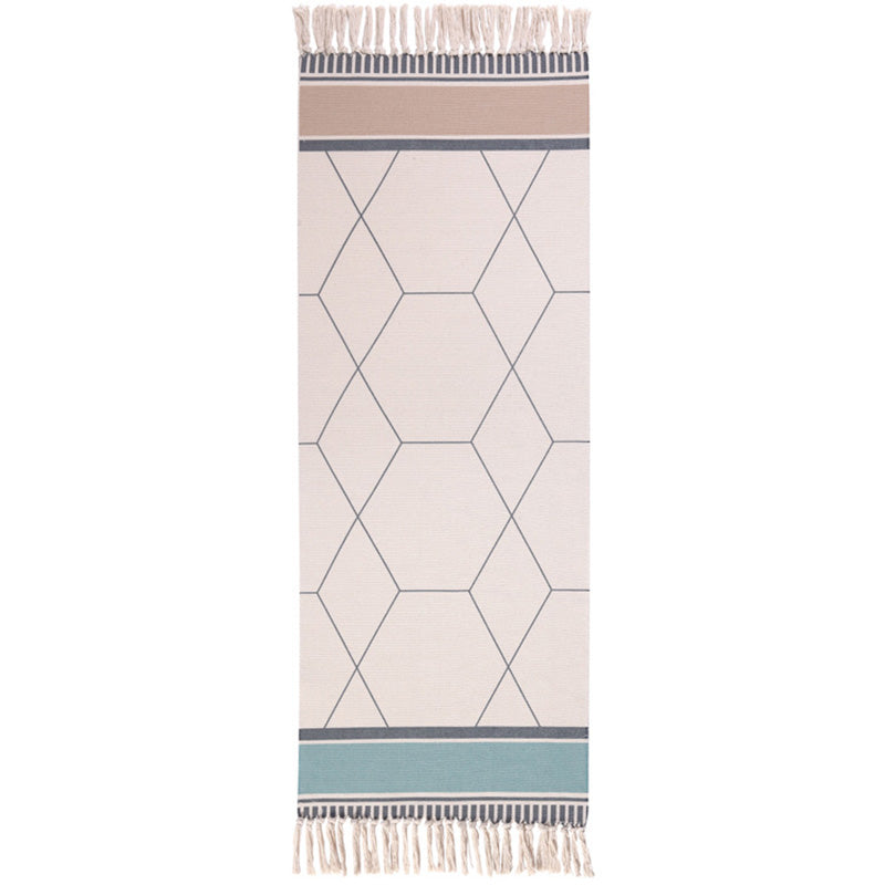 Moroccan Room Rug Multi-Color Tribal Totem Rug Cotton Blend Washable Hand Twisted Carpet with Tassel