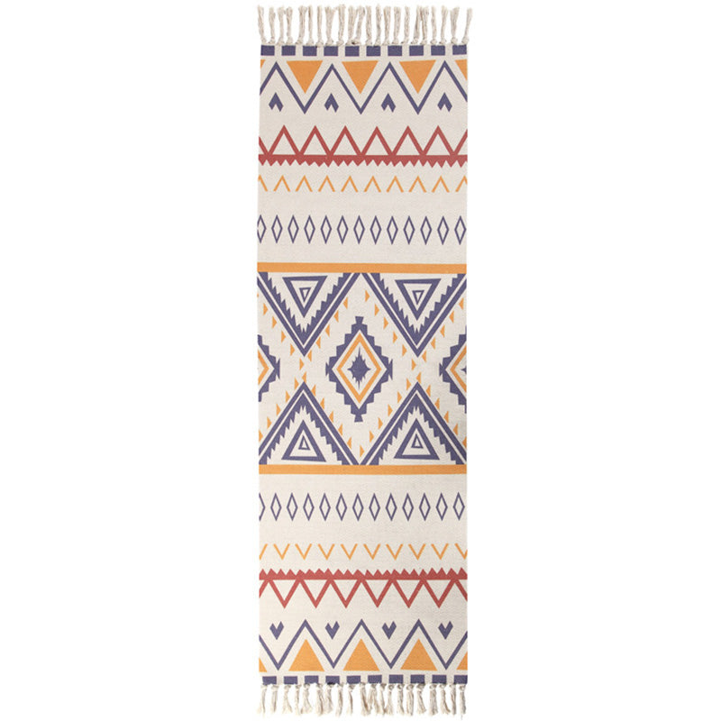Moroccan Room Rug Multi-Color Tribal Totem Rug Cotton Blend Washable Hand Twisted Carpet with Tassel