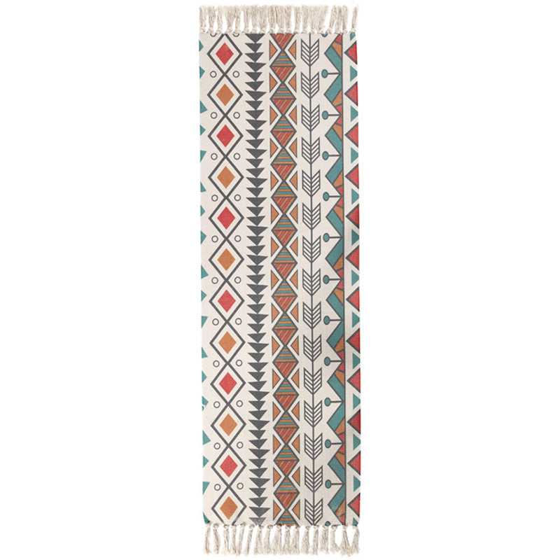 Moroccan Room Rug Multi-Color Tribal Totem Rug Cotton Blend Washable Hand Twisted Carpet with Tassel