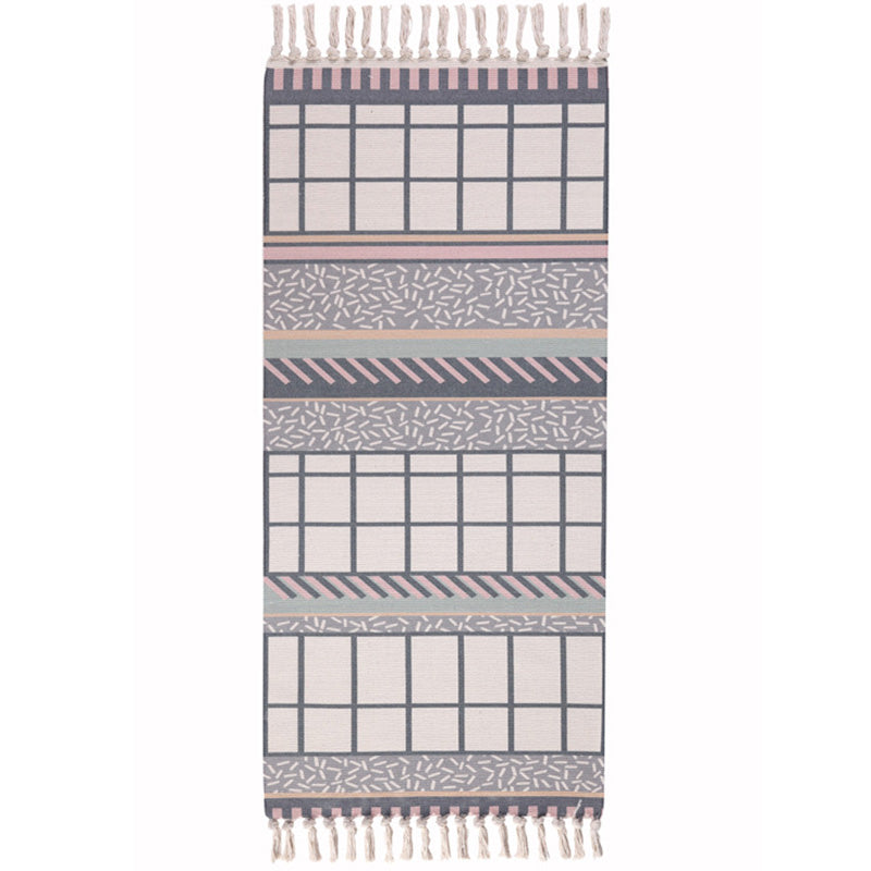 Moroccan Room Rug Multi-Color Tribal Totem Rug Cotton Blend Washable Hand Twisted Carpet with Tassel
