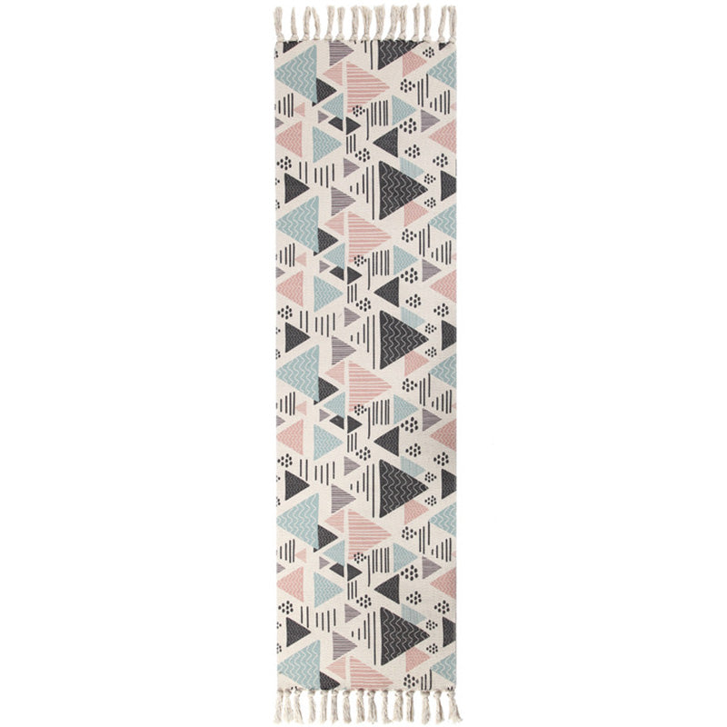 Moroccan Room Rug Multi-Color Tribal Totem Rug Cotton Blend Washable Hand Twisted Carpet with Tassel