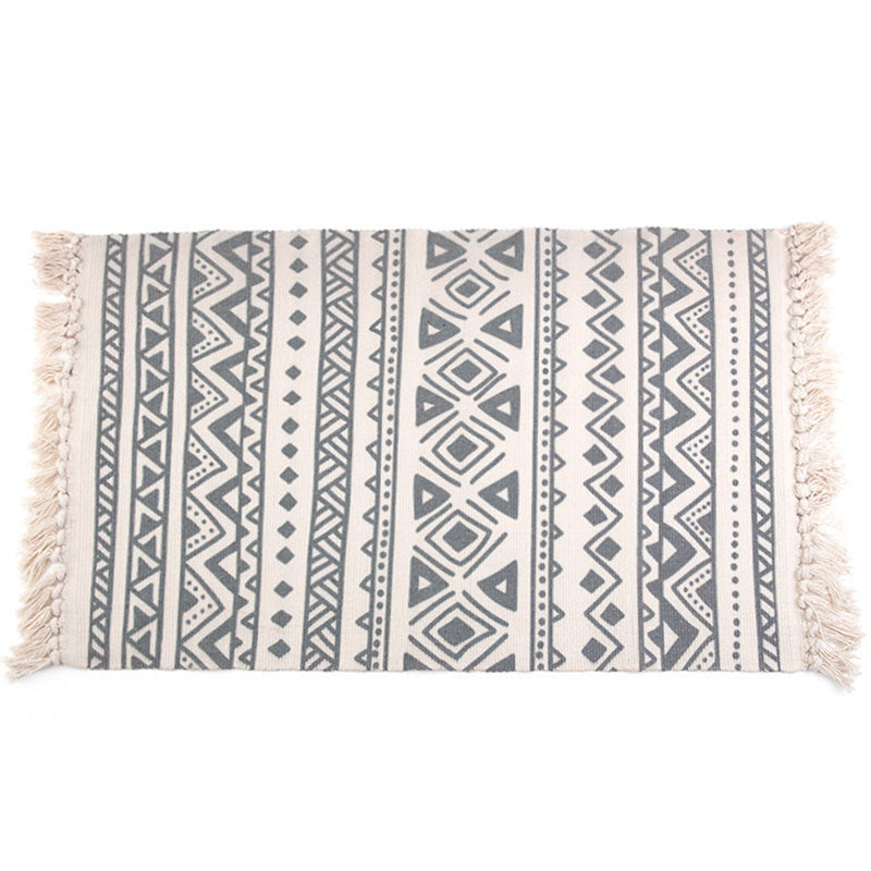 Retro Bedroom Rug Multi-Colored Geometric Printed Area Carpet Weave Machine Washable Rug with Fringe