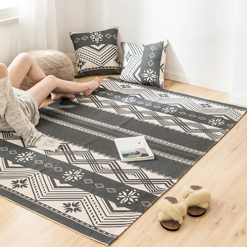 Mehrfarbiger Teppich mit Geomuster, Baumwollmischung, Vintage-Teppich, haustierfreundlich, pflegeleichter Teppich für das Wohnzimmer