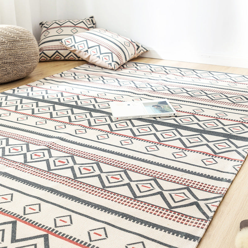 Mehrfarbiger Teppich mit Geomuster, Baumwollmischung, Vintage-Teppich, haustierfreundlich, pflegeleichter Teppich für das Wohnzimmer