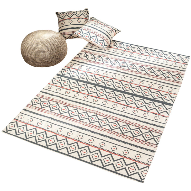 Mehrfarbiger Teppich mit Geomuster, Baumwollmischung, Vintage-Teppich, haustierfreundlich, pflegeleichter Teppich für das Wohnzimmer