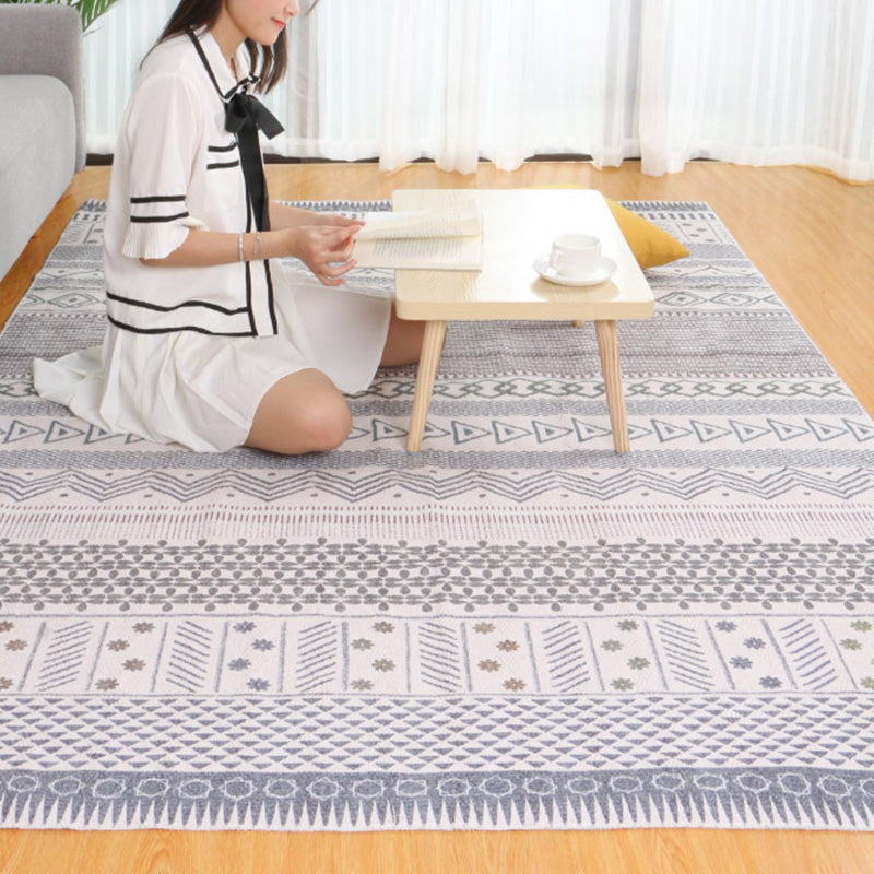 Multi-Colored Living Room Rug Moroccan Geometric Print Carpet Cotton Blend Machine Washable Braided Area Rug