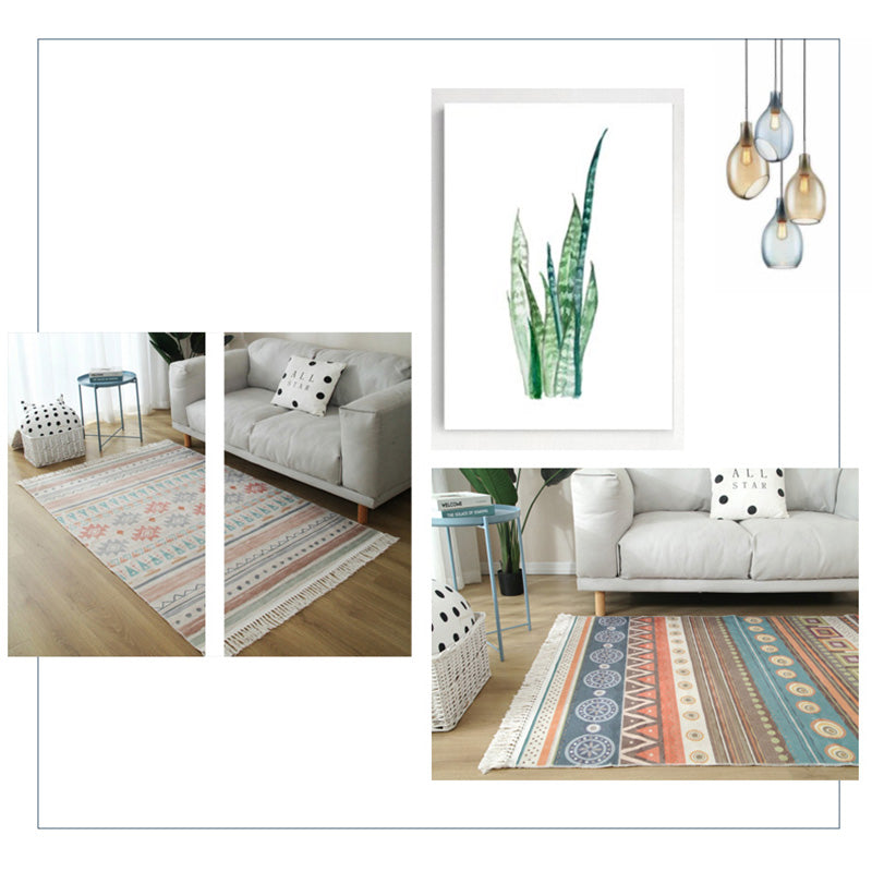 Tapis de décoration de décoration de maison marocaine multi-couleurs multi-couleurs Tottem en coton Mélange de coton facile à cuire en soins avec frange