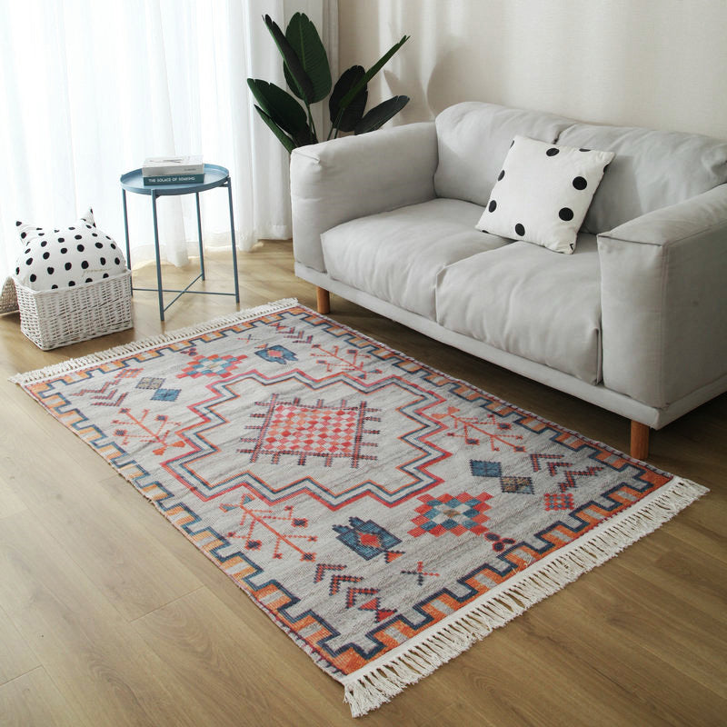 Tapis de décoration de décoration de maison marocaine multi-couleurs multi-couleurs Tottem en coton Mélange de coton facile à cuire en soins avec frange