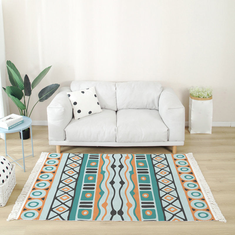 Tapis de décoration de décoration de maison marocaine multi-couleurs multi-couleurs Tottem en coton Mélange de coton facile à cuire en soins avec frange