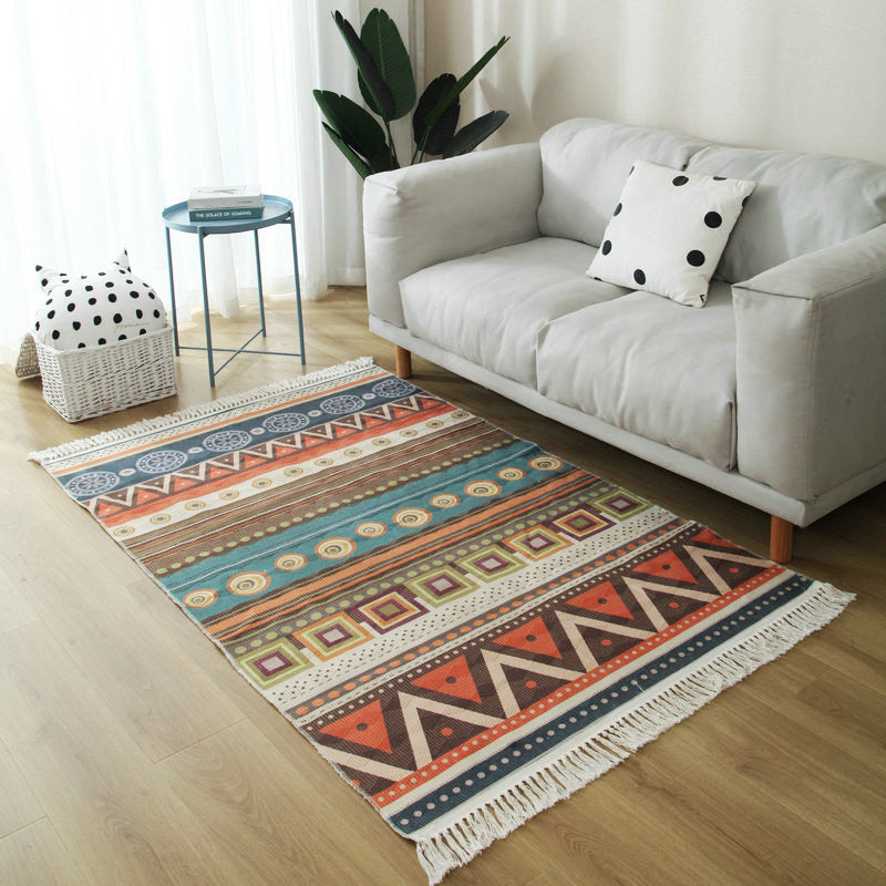 Tapis de décoration de décoration de maison marocaine multi-couleurs multi-couleurs Tottem en coton Mélange de coton facile à cuire en soins avec frange