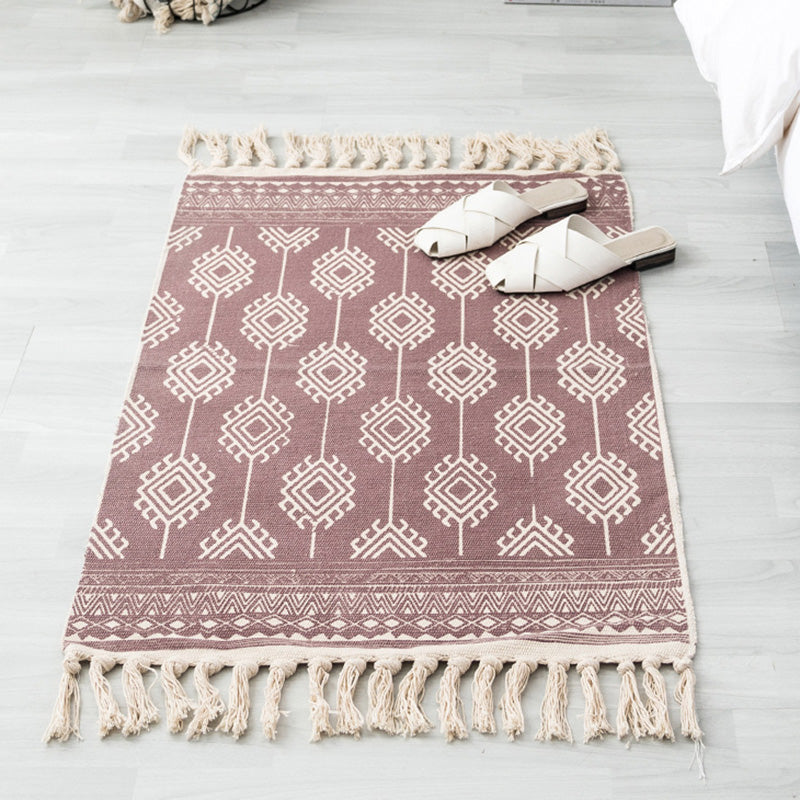 Rapis boho multi-couleurs Mélange de coton Southwestern Modèle Tapis à main le tapis lavable de machine à main avec gland pour la décoration