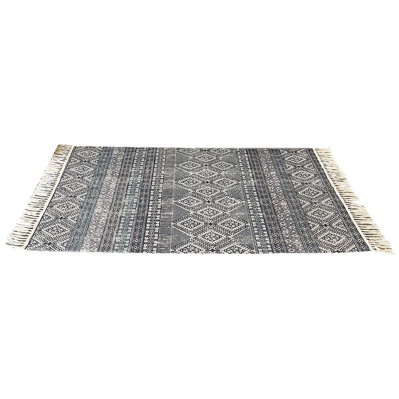 Vintage-Teppich mit Stammesmuster, mehrfarbiger Teppich aus Baumwollmischung, maschinenwaschbarer, umweltfreundlicher Teppich mit Quaste