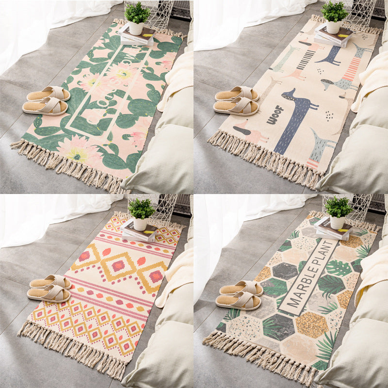 Tapis rétro multi-couleurs relaxant Machine de tapis à motifs de coton Machine intérieure lavable avec gland pour décor