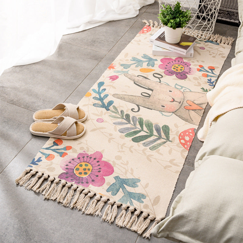 Tapis rétro multi-couleurs relaxant Machine de tapis à motifs de coton Machine intérieure lavable avec gland pour décor