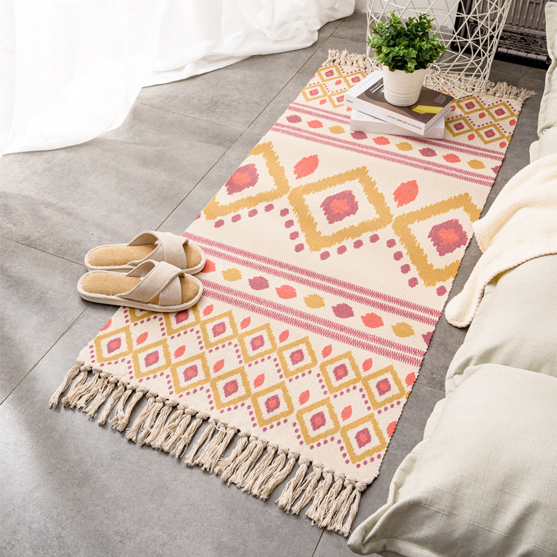 Tapis rétro multi-couleurs relaxant Machine de tapis à motifs de coton Machine intérieure lavable avec gland pour décor