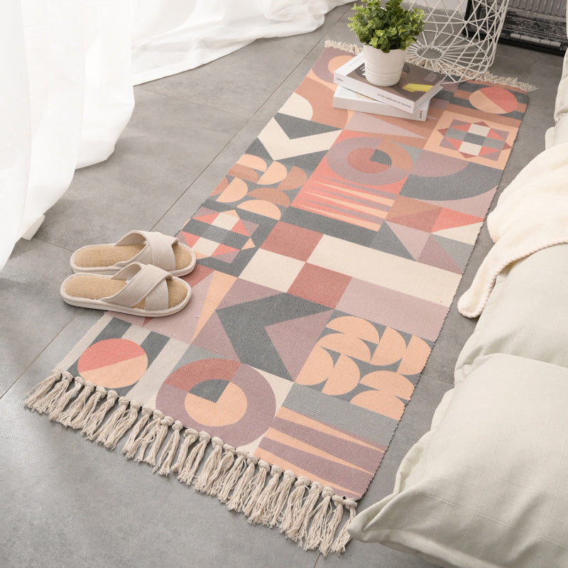 Tapis rétro multi-couleurs relaxant Machine de tapis à motifs de coton Machine intérieure lavable avec gland pour décor